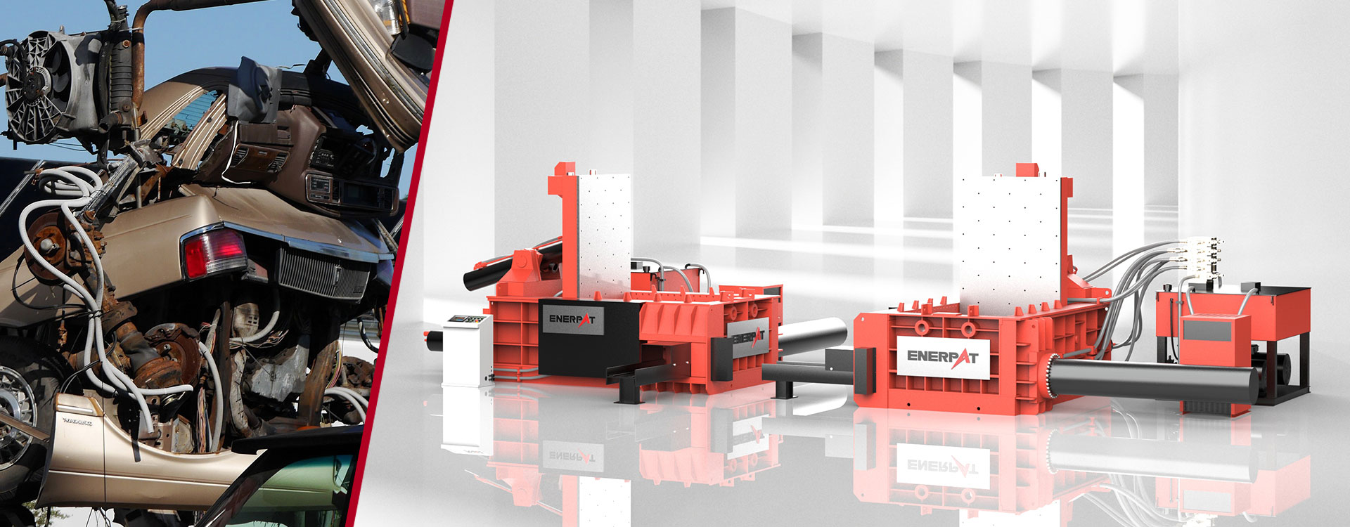 ENERPAT's Lid-Style Steel Baling Machine ENERPAT の蓋式スチール梱包機