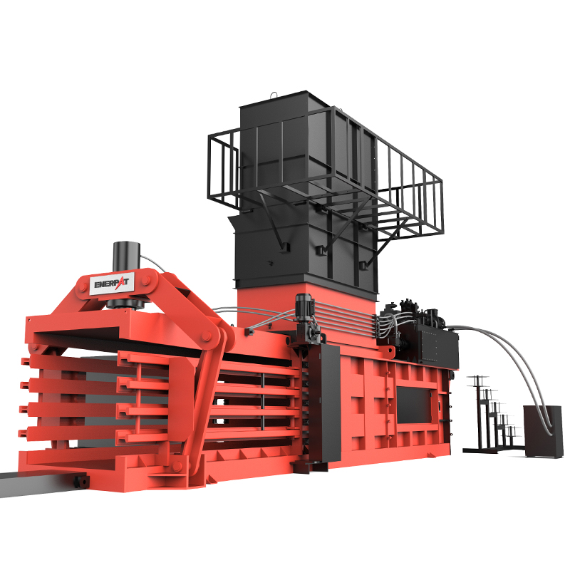 リサイクル施設で廃棄物を処理する産業用横型梱包装置